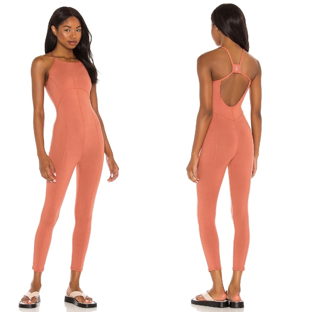 FREE PEOPLE Movement Side To Side Onesie in Coral Clay